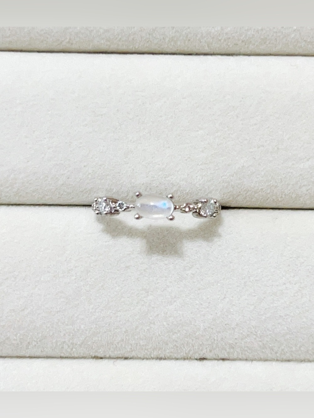 Natural Blue Moonstone Ring | Silver Plated Adjustable Open Ring | One Size